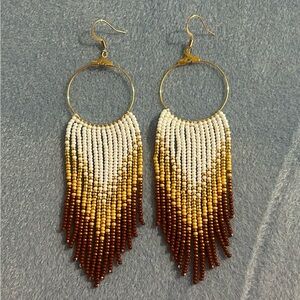 Handmade beaded gold hoop earrings